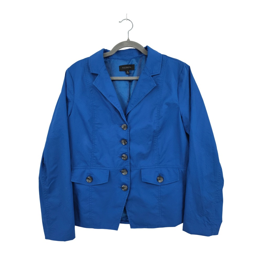 Talbots Womens Royal Blue Cotton 5 Button Blazer Jacket 12 Utilitarian Preppy